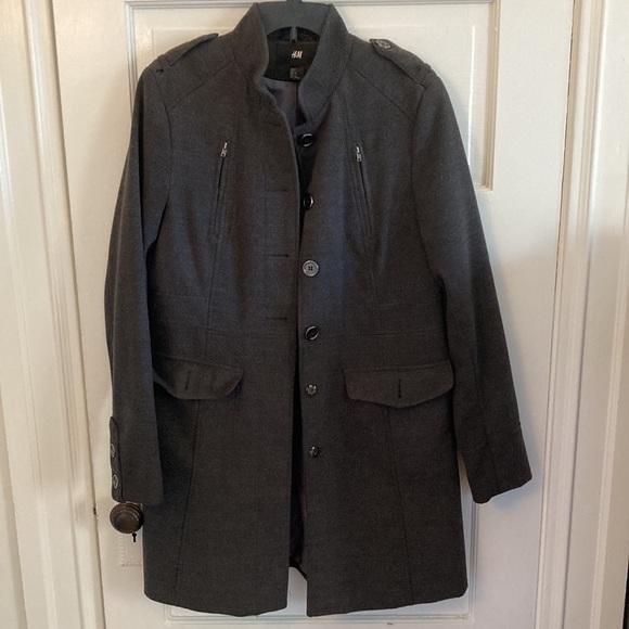 Women's H&M Dark Grey Military Style Winter Coat with stand up collar size 12 - Picture 3 of 8